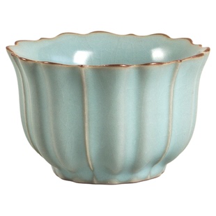 汝瓷50ml汝窑莲花瓣纹茶杯天青色陶瓷功夫茶具单杯高颜值茶艺杯