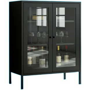 北欧轻奢餐边茶水酒柜简约铁艺客厅阳台收纳置物柜厨房餐具储物柜