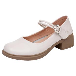 真皮软皮粗跟玛丽珍鞋女2026新款春夏软底不累脚女鞋百搭单鞋大码