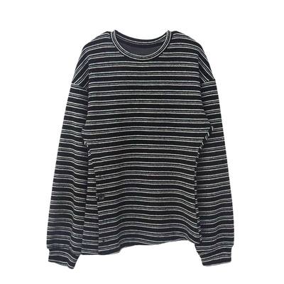 LONSLAN  2025秋季新款 侧开叉收腰条纹针织毛衣