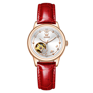 瑞士2025新款女士手表机械表女正品皮带红色高颜值轻奢高级感名牌