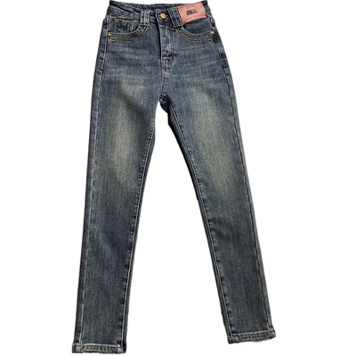 高腰显瘦水泥灰加绒加厚小脚牛仔裤女2025年冬新款修身铅笔靴裤子