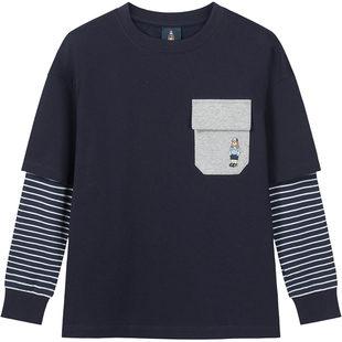 暇步士童装男童圆领衫26春新款儿童休闲套头衫大童宽松假两件上衣