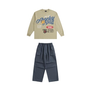 ROCKYROAD童装水洗做旧美式字母烟花长袖复古T恤oversize宽松上衣