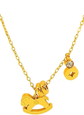 钛钢小马本命年马上有钱铜钱项链