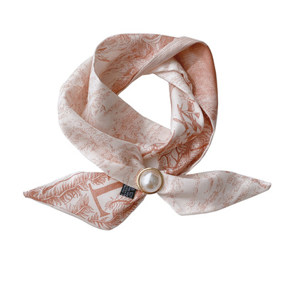 小领巾韩国短款领带丝巾送珍珠扣