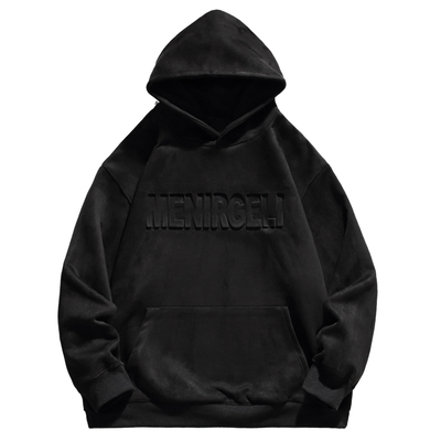 美式麂皮绒钢印连帽卫衣外套