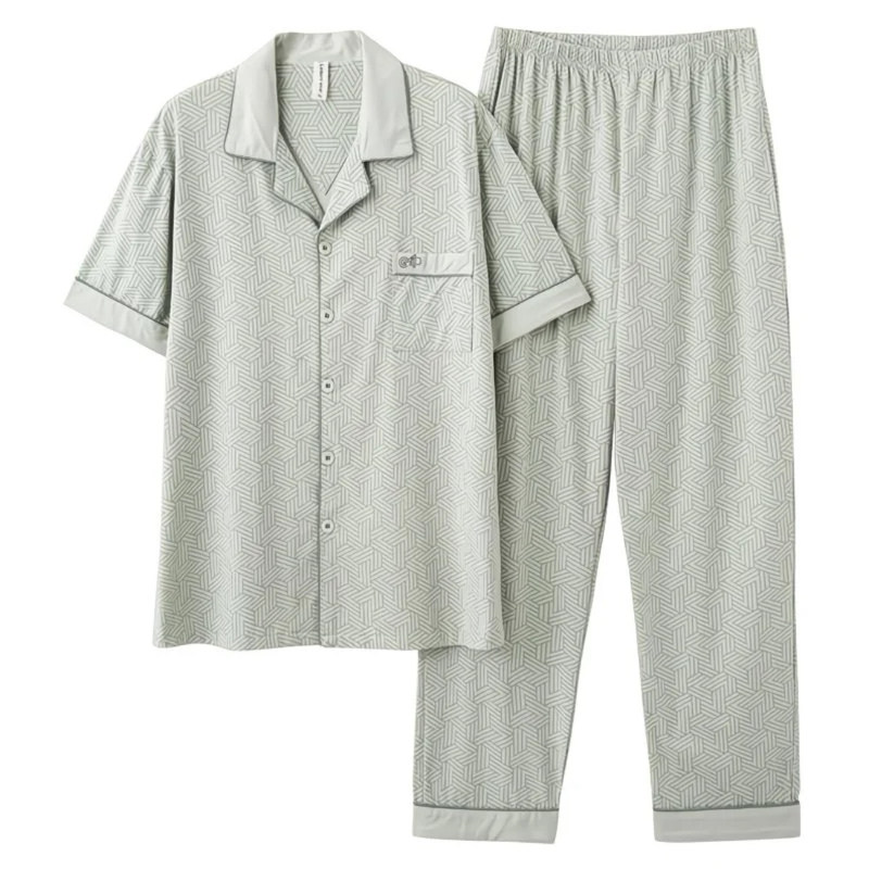 夏季男睡衣纯棉薄款居家服中年