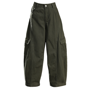 军绿色美式工装裤女2026新款秋冬季加绒牛仔裤女宽松小个子弯刀裤