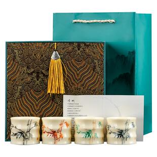 容山堂固德象牙白汝窑手绘陶瓷茶杯主人杯高档精致个人专用茶盏