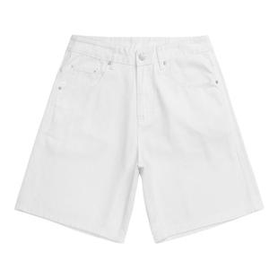 XBRO美式休闲白色百搭宽松男女情侣直筒高级五分裤牛仔裤夏季短裤
