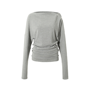 Covertitle 一字肩堆叠长袖T恤秋冬贝壳扣设计斜肩打底衫弹力上衣