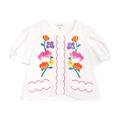 pocoblush兔舞花林刺绣短袖衬衫