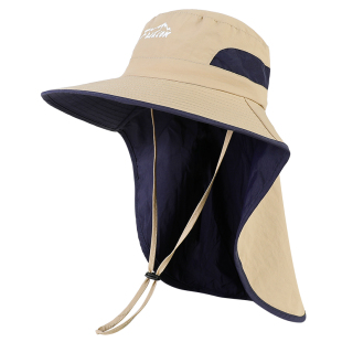 儿童防晒帽男童夏季户外登山帽大帽檐防紫外线披肩遮阳女童太阳帽