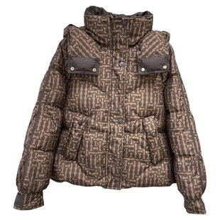 高端妈妈装印花连帽新国标羽绒服冬季新款中老年保暖50白鸭绒外套