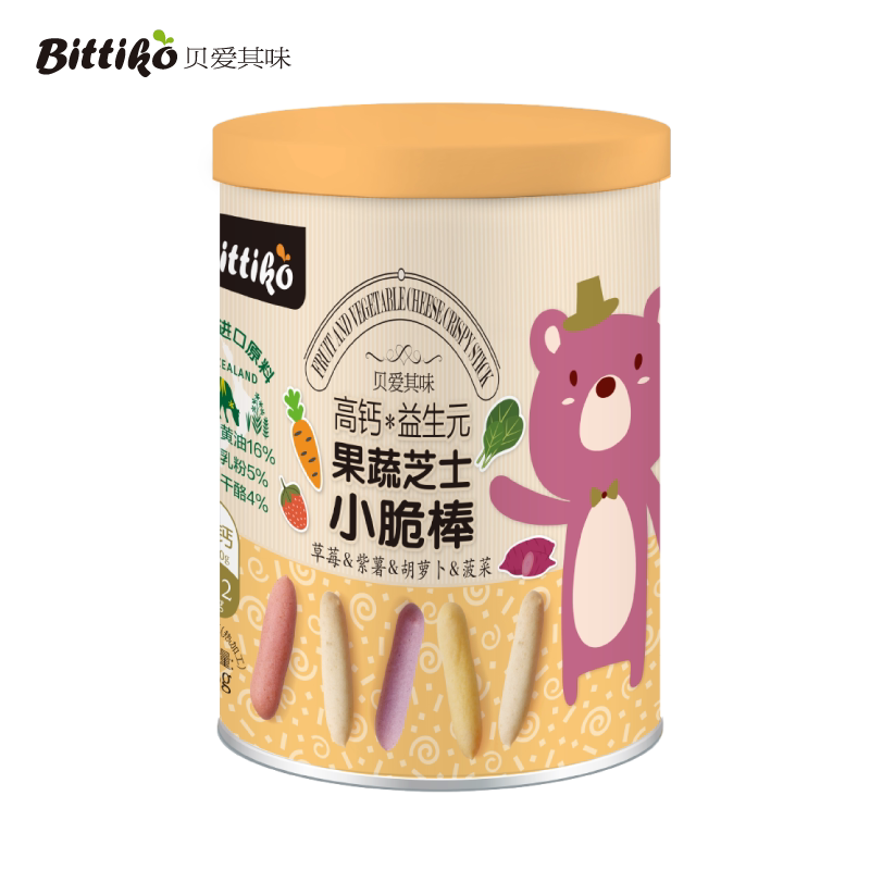 贝爱其味高钙益生元果蔬芝士小脆棒56g（草莓/紫薯/胡萝卜/菠菜）