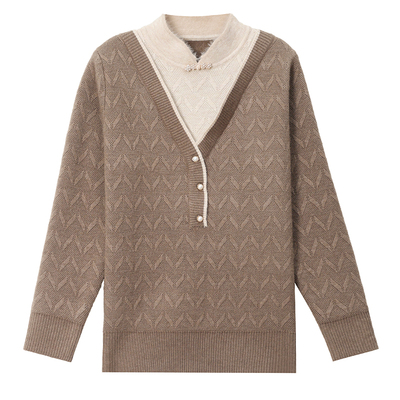 妈妈冬装旗袍领加绒保暖打底衫