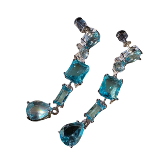 玛利亚蓝水滴猎豹宝石 项链 古董感 镀18K金 皇家蓝渐变锆石 耳环