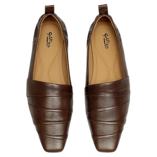 金利来真皮乐福鞋女春季新款女鞋简约百搭褶皱舒适方头一脚蹬单鞋