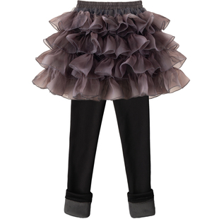 女童假两件长裤百褶蛋糕裙裤儿童加绒加厚打底裤子一体绒春夏秋冬