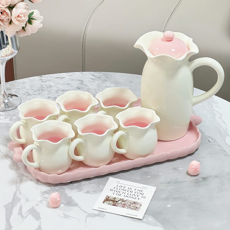 创意花朵杯子套装陶瓷家用客厅水壶杯具套装乔迁新居礼品茶杯茶具