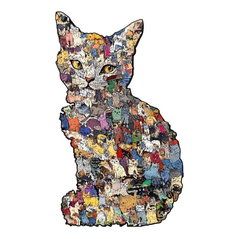 趣猫集拼图爱猫人士礼物异形猫咪拼图高难度超难烧脑木制puzzle