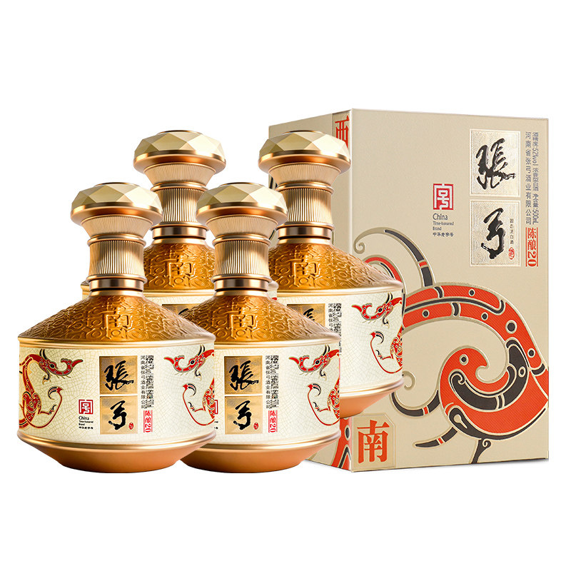 【中华老字号】张弓陈酿20浓香型52度500ml*4瓶固态纯粮白酒整箱