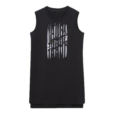 Lapargay纳帕佳2025新上新款简约切割印花无袖圆领中长T恤背心女