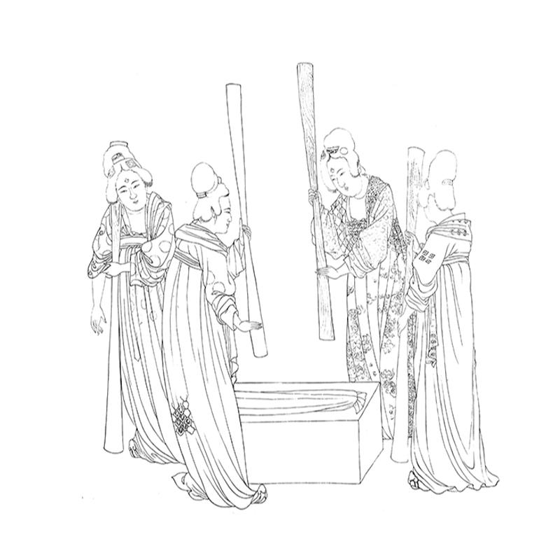 捣练图白描线稿长卷唐张萱