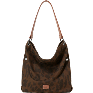 新年礼物TOUTOU豹纹叠叠包大容量托特包通勤百搭腋下帆布斜挎包女