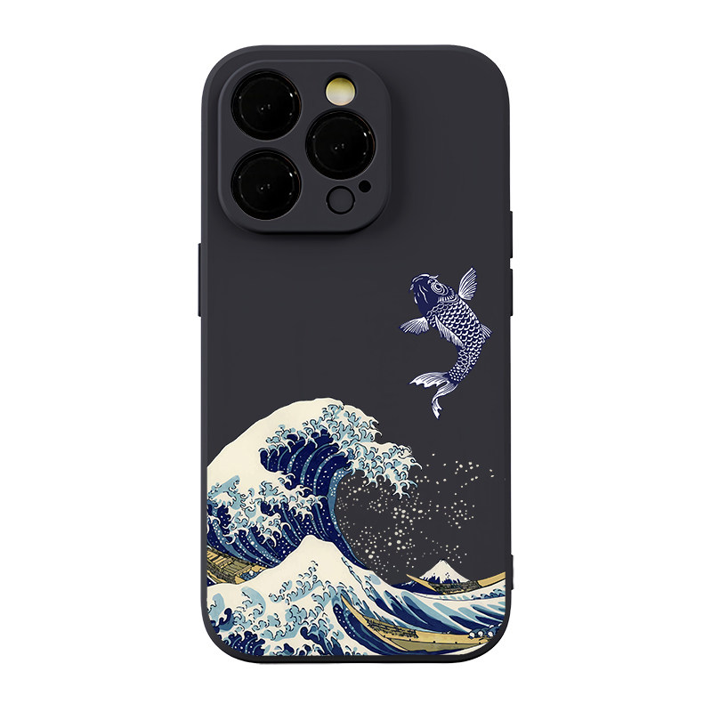 日式浮世绘鲤鱼跳跃适用苹果12promax手机壳iphone15荣耀iqooneo8红米k50小米13vivox100华