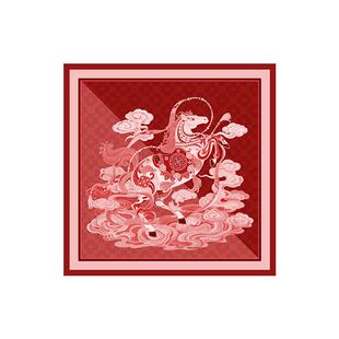 恒源祥马踏祥云丝巾桑蚕丝羊毛红色披肩妇女节送妈妈生日礼物实用