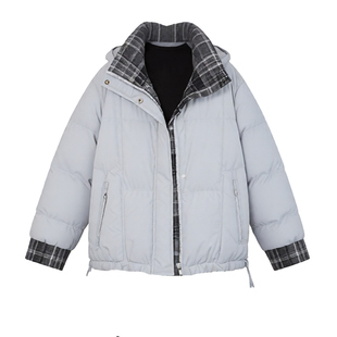 鸭鸭短款羽绒服女小个子2025冬季新款格子拼接时尚百搭保暖外套潮