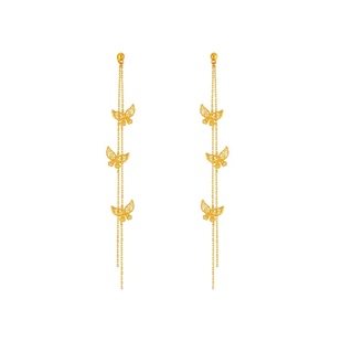 金色花丝镂空蝴蝶耳环庄周梦蝶长耳线古法简约流苏耳饰百搭送女友