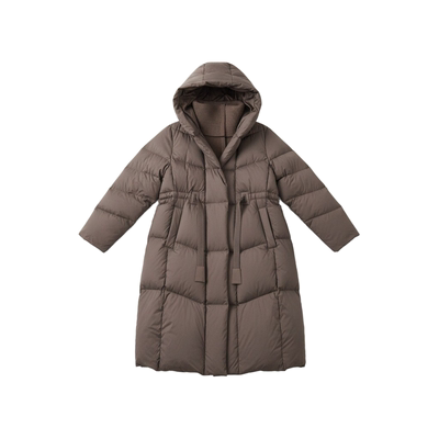 【95%白鹅绒】HiSaily2025冬季新款长款羽绒服女过膝保暖连帽通勤