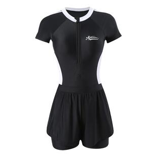 大码竞速泳衣女胖mm200斤游泳馆专用速干保守微胖女孩学游泳平角