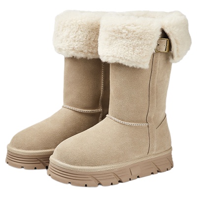 机车风不过膝长筒雪地靴冬季新款