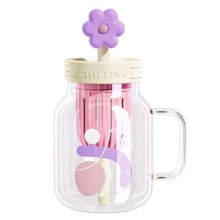 炊大皇吸管玻璃水杯奶茶可爱冷饮果汁高颜值2024新款夏季咖啡杯子