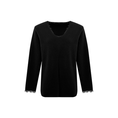 NAZ那子大码冬装安迪绒蕾丝拼接V领针织衫胖mm设计感洋气打底衫女