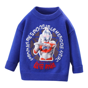 奥特曼毛衣男童冬款加厚2023新款秋冬宝宝加绒儿童冬装男孩毛线衣