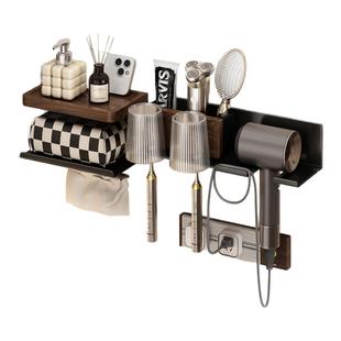 胡桃木牙刷置物架中古风卫生间洗漱台免打孔牙刷洗脸巾收纳置物架