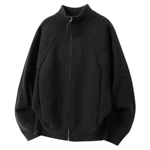 男士黑色双拉链保暖开衫针织衫男款双拉链2026新款冬季毛衣厚外套