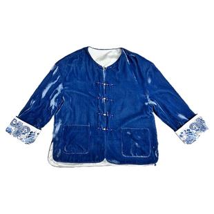 拉贝碧【买一送一】青花瓷新中式国风桑蚕丝绒 刺绣盘扣唐装外套