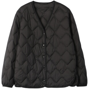 淘么淘 柜上DA簰同款无领及简菱格宽松显瘦轻薄白鸭绒羽绒服秋冬