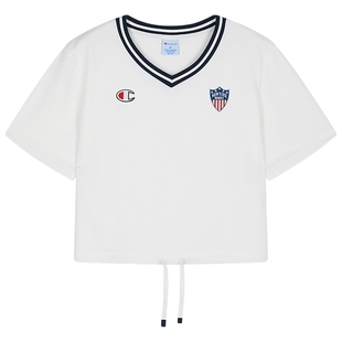 Champion冠军短袖女夏季新款球衣风短款t恤收腰抽绳V领辣妹风潮