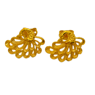 沙金流苏耳环女仿真黄金耳钉高级感三金首饰镀纯金色妈妈花朵耳饰