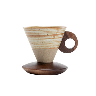 高级感陶瓷杯咖啡杯漏斗状冷萃杯冷饮杯水复古粗陶杯小众下午茶杯