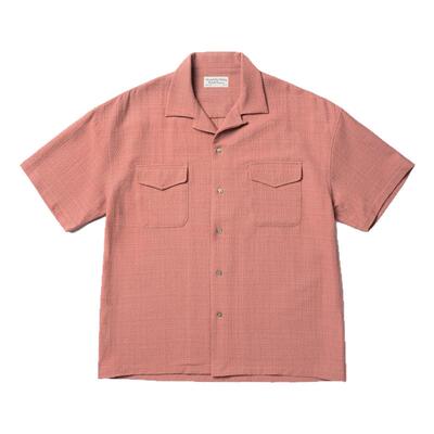 方形贝壳扣泡泡纱工装短袖衬衫