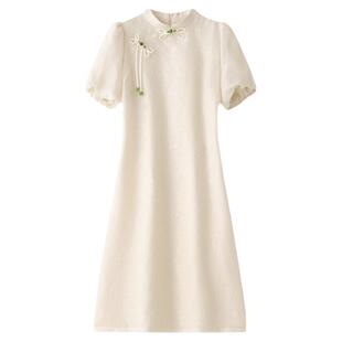 AURORA轻奢高端旗袍剪裁东方韵味美人气质洋气泡泡袖显瘦连衣裙