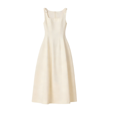 DPLAY复古赫本白色收腰礼服裙